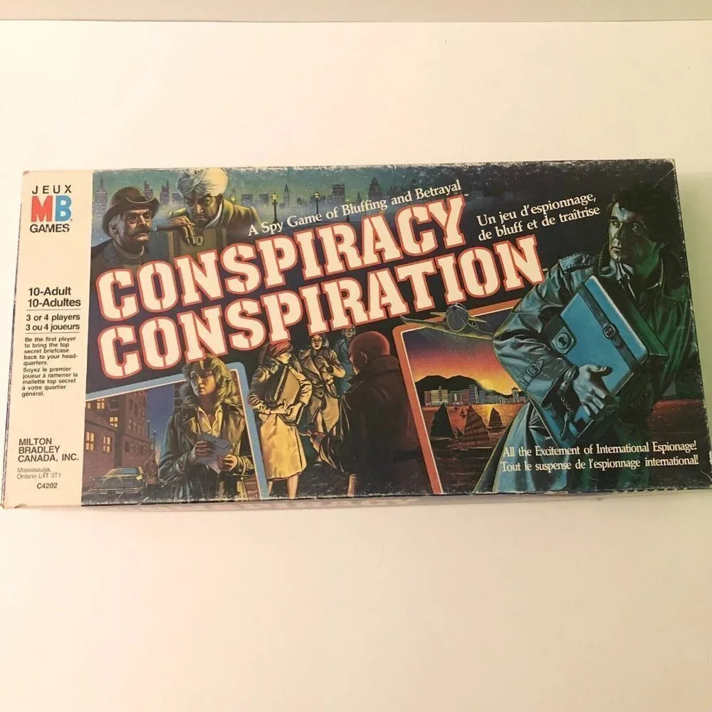 Vintage 1983 Conspiracy Board Game Milton Bradley Fr and Eng Missing Bank Books